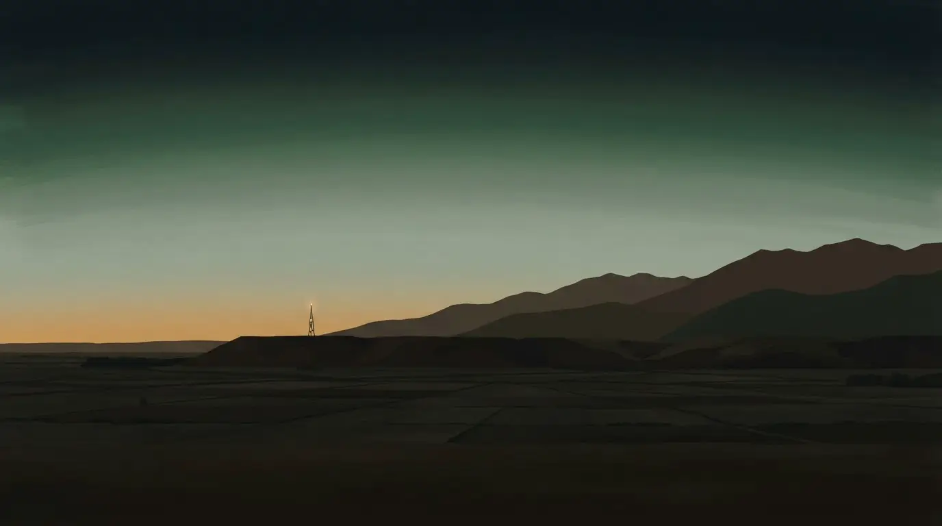 The Canterbury Plains at last light, looking west to the Southern Alps.